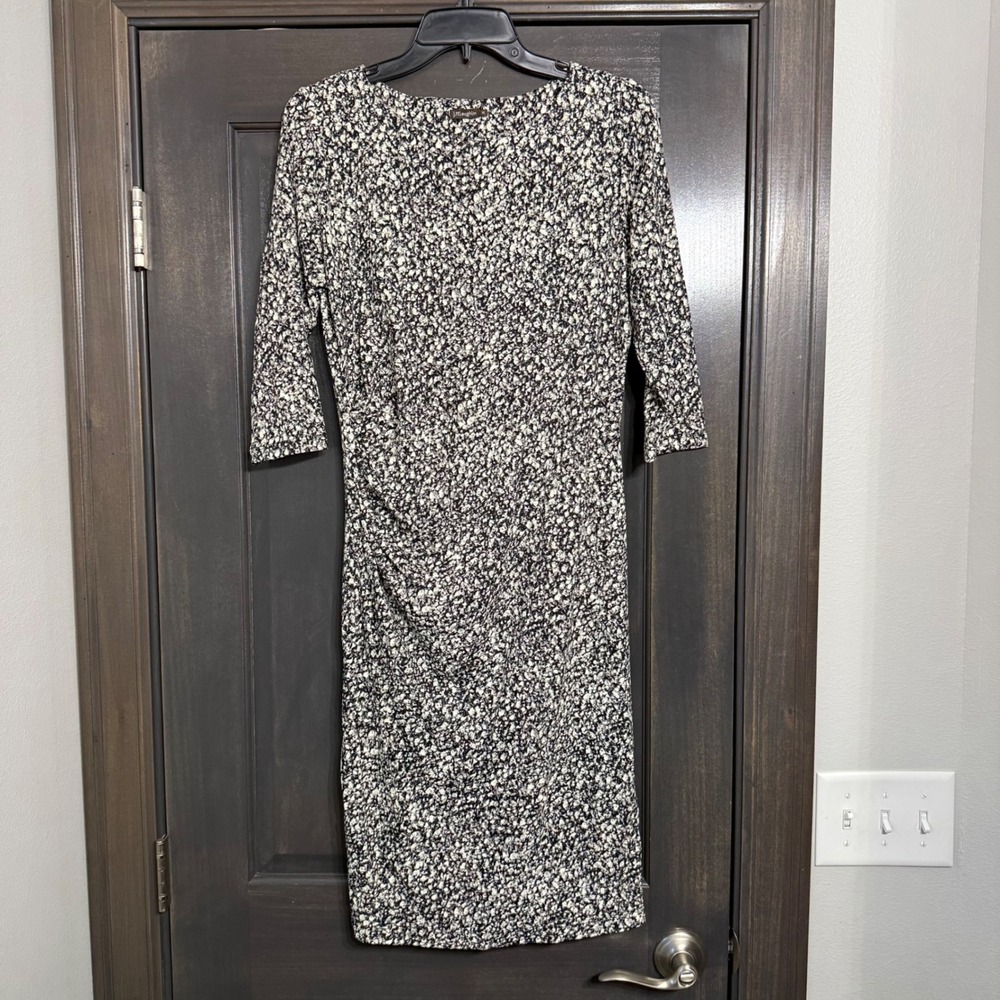 J.McLaughlin NWT Black Off White Vapor Floral Rouched Sheath Dress Womens M